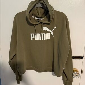 Puma Olive Green Logo Crop Hoodie